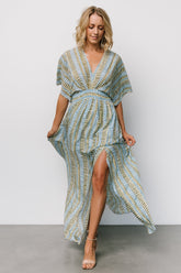 Mylis Kimono Dress | Blue + Green Print - Baltic Born